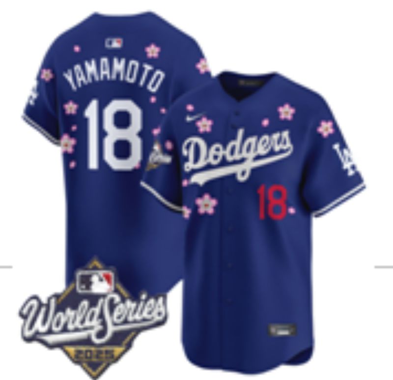 Men Nike 2026 Los Angeles Dodgers #18 Yamamoto Blue Sakura Edition Game MLB Jersey 080